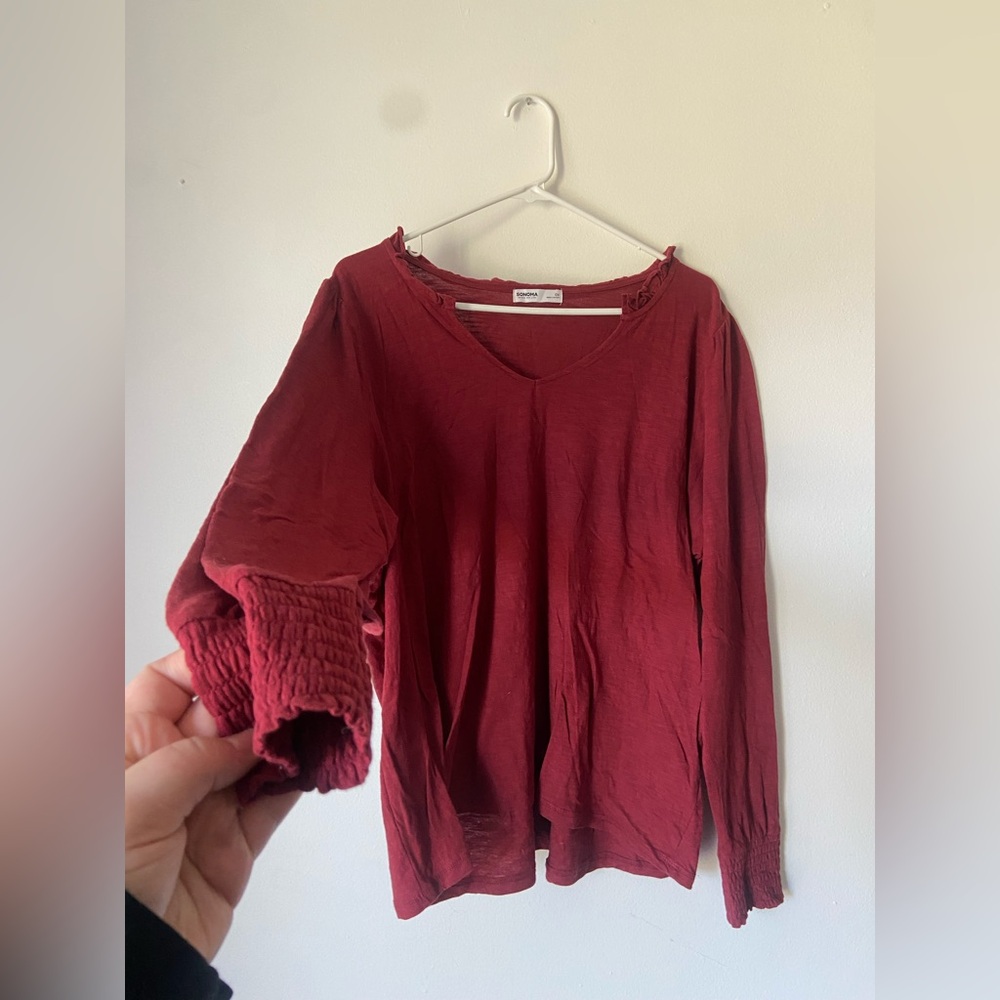 Sonoma Split Neck Knit Long Sleeve Top - Deep Red - Picture 9 of 12
